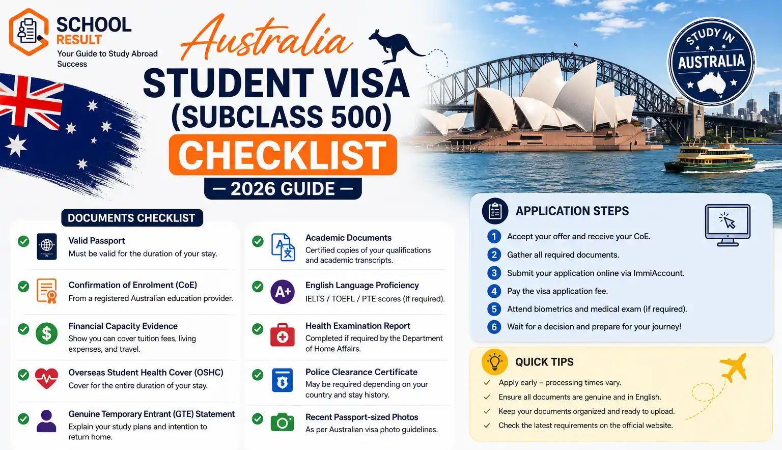 Australia Student Visa (Subclass 500) Checklist — 2026 Guide